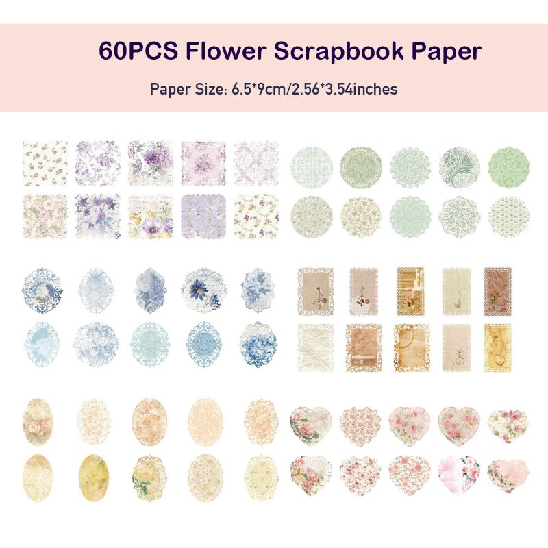 Maxleaf 60Pcs Lace Edged Flower Scrapbook Paper for Letter Writing Vintage Decorative Paper Scrapbooking Supplies DIY Planners Aesthetic Bullet Collage Stationery Paper - Image 2