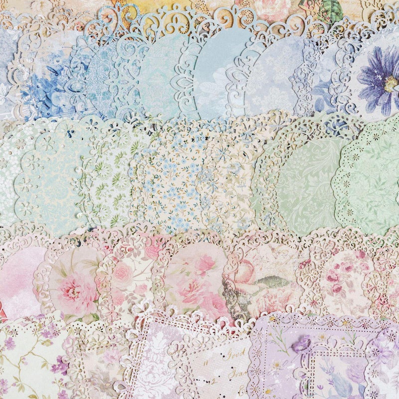 Maxleaf 60Pcs Lace Edged Flower Scrapbook Paper for Letter Writing Vintage Decorative Paper Scrapbooking Supplies DIY Planners Aesthetic Bullet Collage Stationery Paper - Image 1