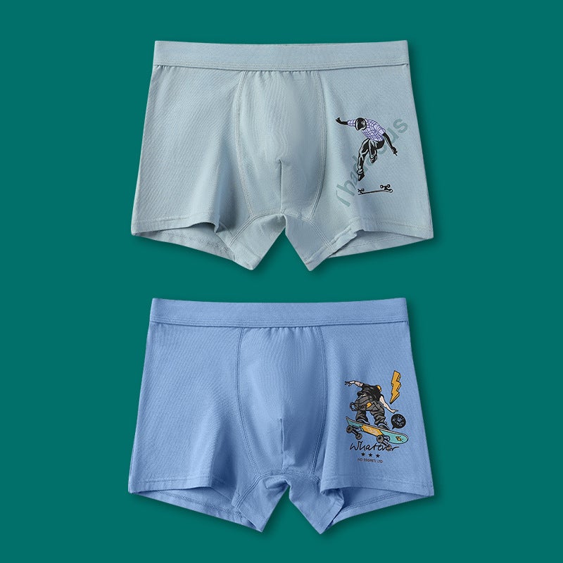 Boys Cotton Boxer Briefs Comfort Fit J011#Sodium blue-lake blue 2 pack 