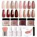 AZUREBEAUTY Dip Powder Nail Kit Starter 4 Colors Skin Nude Brown Glitter Dipping Powder Liquid Set with BaseTop Coat Activator for Daily French Nail Art Manicure DIY Gift 12 Pcs - Image 2