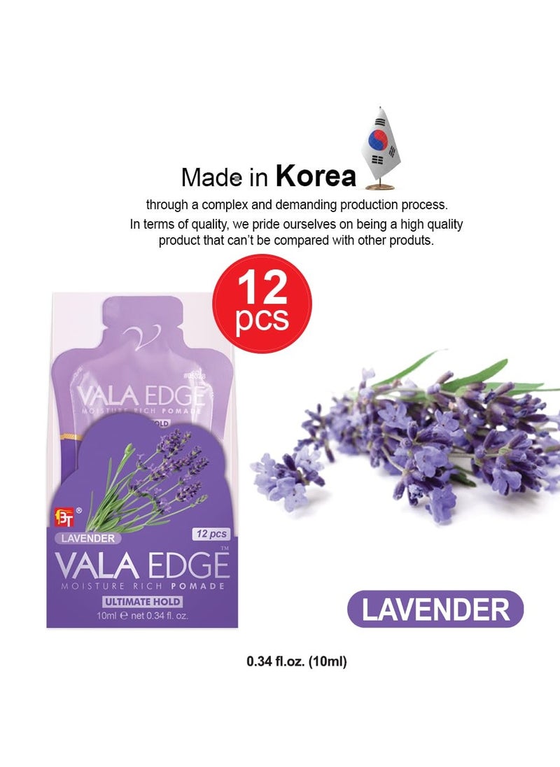 12 Pack 10ml Vala Edge Control Braiding Gel Pomade Strong Hold High Shine Made in Korea Beauty Styling Gel (Lavender)