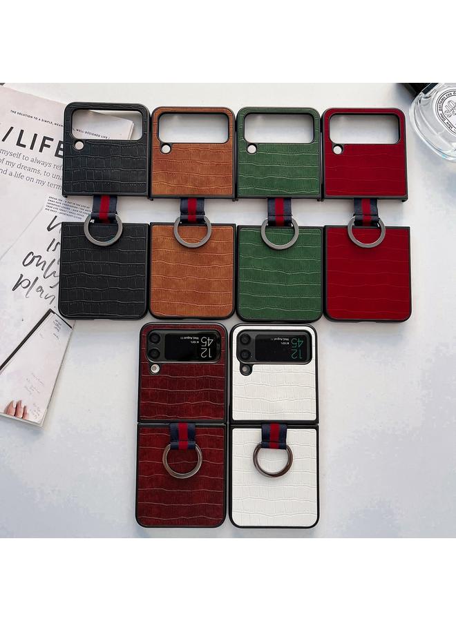 S-TOP Case For Samsung Galaxy Z Flip4 Crocodile Texture PU Phone Case With Ring - Image 3