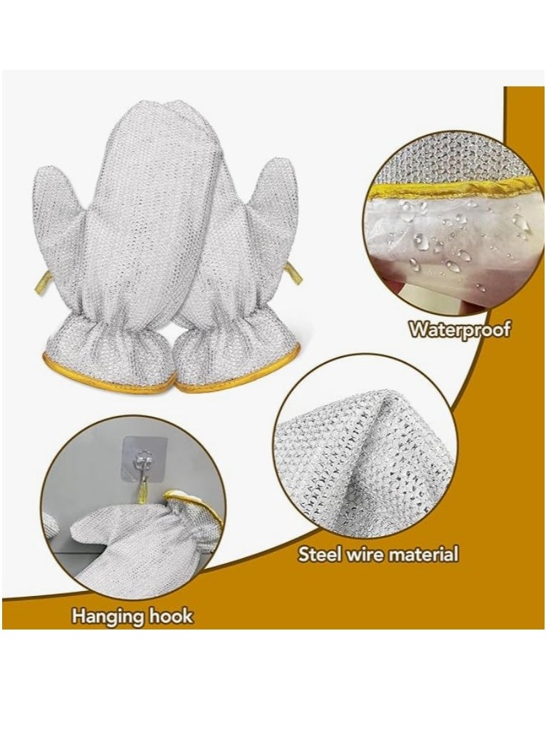 OASIS-TH 2 Pairs Multipurpose Wire Dishwashing Gloves - Miracle Cleaning Cloth in Glove Shape, Non-Scratch Steel Wire Rags for Dishes, Kitchen Cooktops, Counters, Sinks, Pots, Pans - Reusable Cleaning Gloves  - Image 2