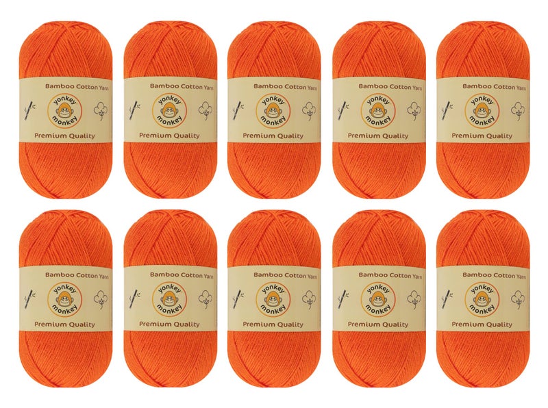 10Pack of Yonkey Monkey 500 Grams Yarn  70 Rayon derived from Bamboo 30 Cotton  Orange 9020