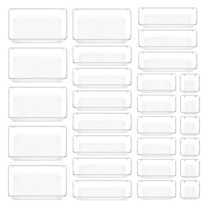 Clear Plastic Drawer Organizer Set, 28 PCS, 4-Size Bathroom and Vanity Drawer Organizer, Non-Slip Acrylic Storage Bins for Toiletries, Makeup, Kitchen Utensils, Tool, Gadgets - Image 1