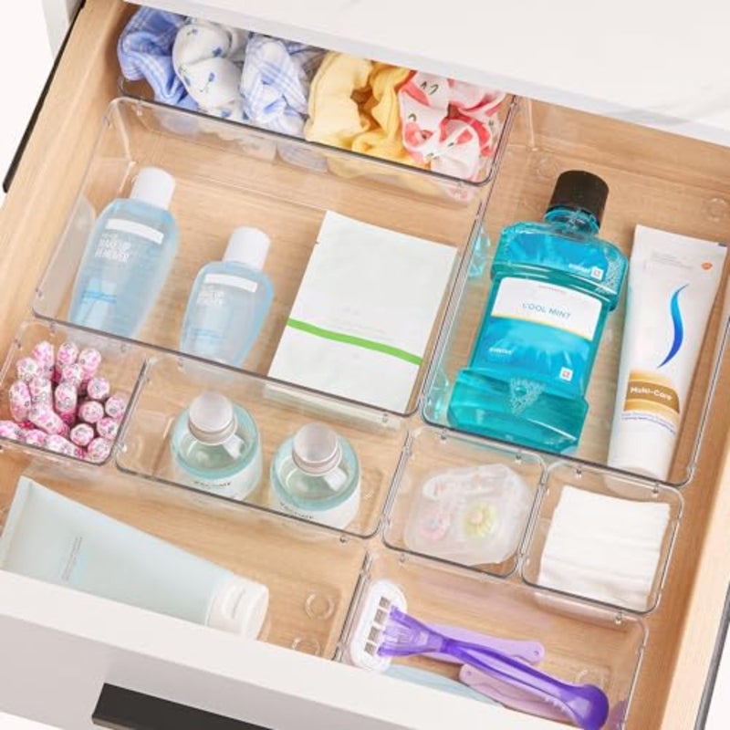 Clear Plastic Drawer Organizer Set, 28 PCS, 4-Size Bathroom and Vanity Drawer Organizer, Non-Slip Acrylic Storage Bins for Toiletries, Makeup, Kitchen Utensils, Tool, Gadgets - Image 5