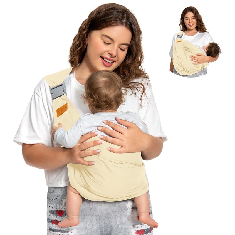 Shiaon Baby Sling Carrier, Baby Carrier Newborn to Toddler(7-45lbs), Toddler Carrier with Safety Buckle, One Shoulder Adjustable Shoulder Strap, One Size Fits All, Beige - Image 1