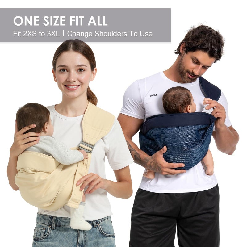 Shiaon Baby Sling Carrier, Baby Carrier Newborn to Toddler(7-45lbs), Toddler Carrier with Safety Buckle, One Shoulder Adjustable Shoulder Strap, One Size Fits All, Beige - Image 5