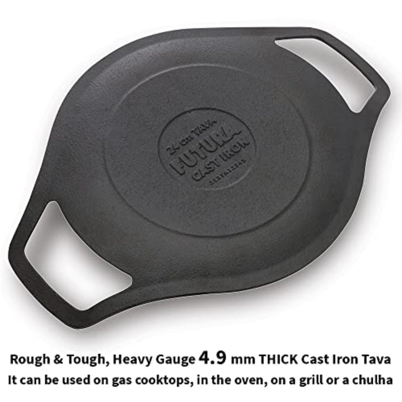 Futura 24 cm Cast Iron Tava, Cast Iron Tawa for Roti, Cast Iron Cookware for Kitchen, Black - Image 4