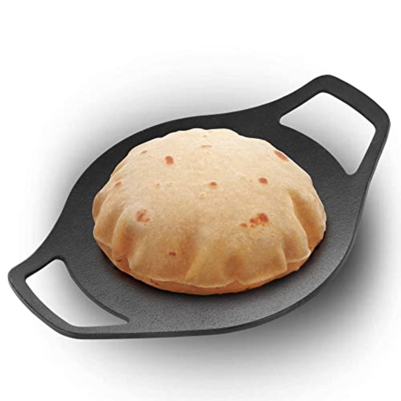 Futura 24 cm Cast Iron Tava, Cast Iron Tawa for Roti, Cast Iron Cookware for Kitchen, Black - Image 1