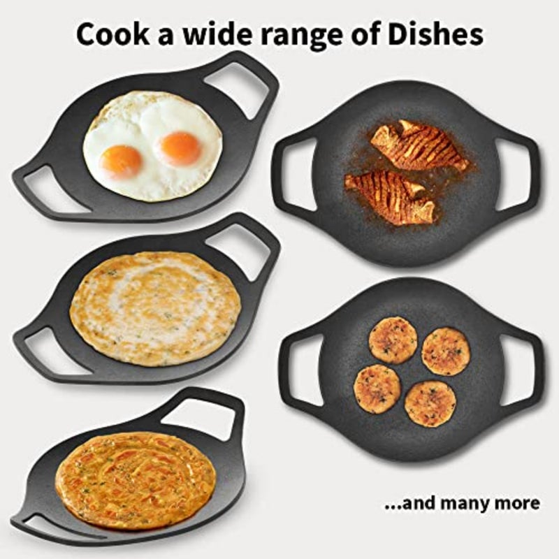 Futura 24 cm Cast Iron Tava, Cast Iron Tawa for Roti, Cast Iron Cookware for Kitchen, Black - Image 5