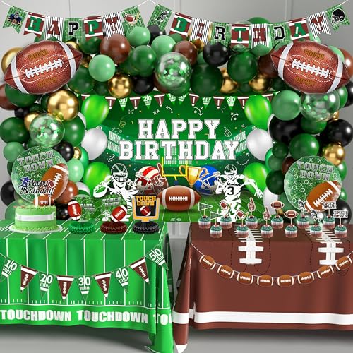 TREWAVE Football Birthday Party Decorations Superbowl Football Party Decoration Supplies Include Balloon Arch Kit Birthday Banner Backdrop Touchdown Tablecloth for Football Game Day Tailgate Party - Image 1