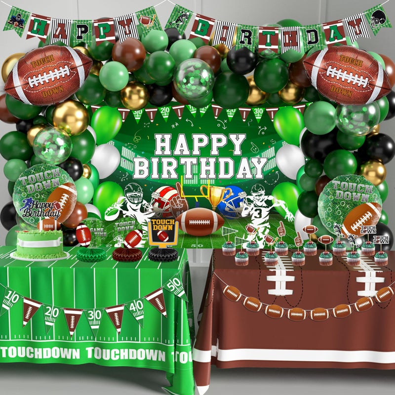 TREWAVE Football Birthday Party Decorations Superbowl Football Party Decoration Supplies Include Balloon Arch Kit Birthday Banner Backdrop Touchdown Tablecloth for Football Game Day Tailgate Party - Image 2