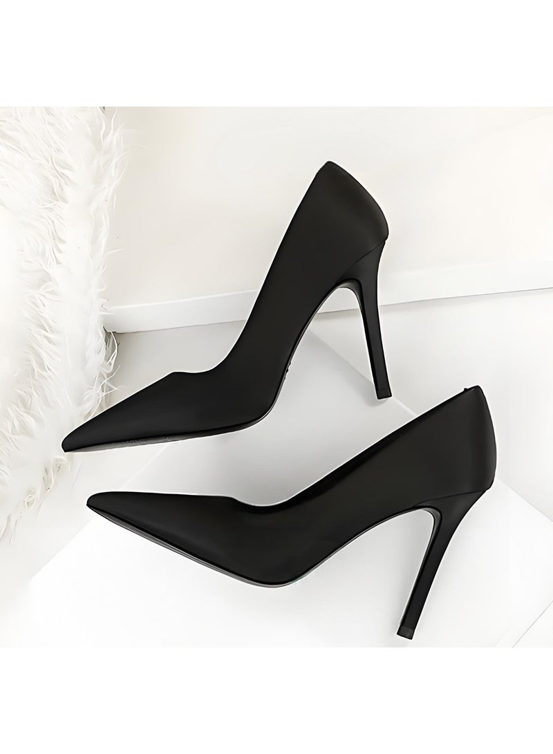 BIGTREE Women's Closed Pointed Toe Satin High Heels Stiletto Pumps Party Dress Shoes Black 10CM - Image 3