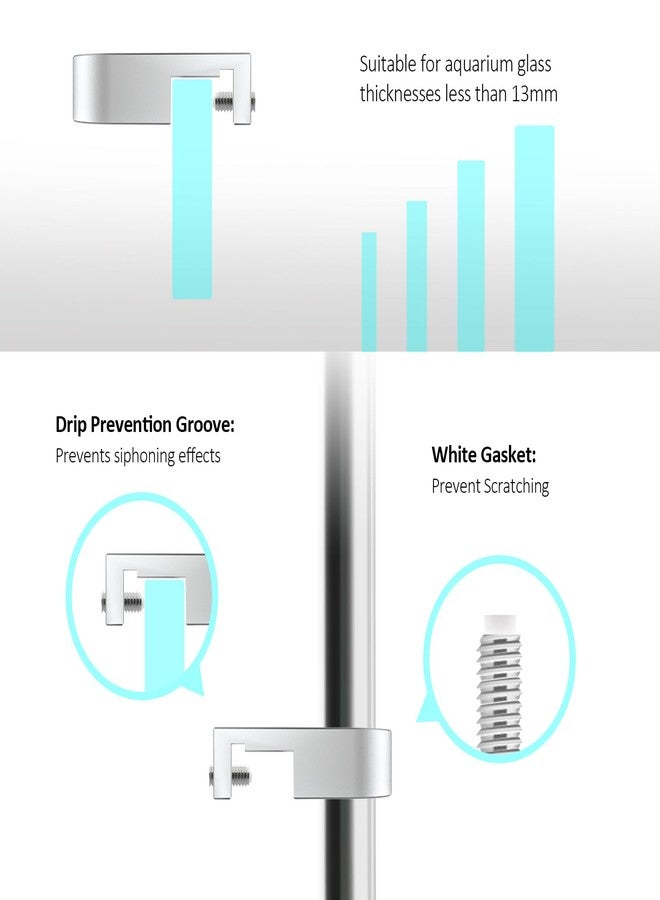 FZONE Mini Aquarium Fixing Clamp, Aluminum Alloy Holder for Rimless Aquariums Fasten Water Pipes with Anti-Overflow Card Slot for Fish Tank Inlet and Outlet Pipes - Image 3