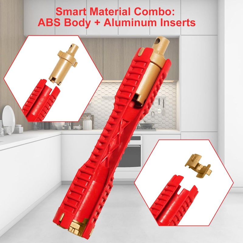 Forlivese Faucet and Sink Installer（8-in-1）Multi-purpose Wrench Plumbing Tool for Toilet Bowl/Sink/Bathroom/Kitchen Plumbing Repair Installation Hand Tools(red) - Image 5