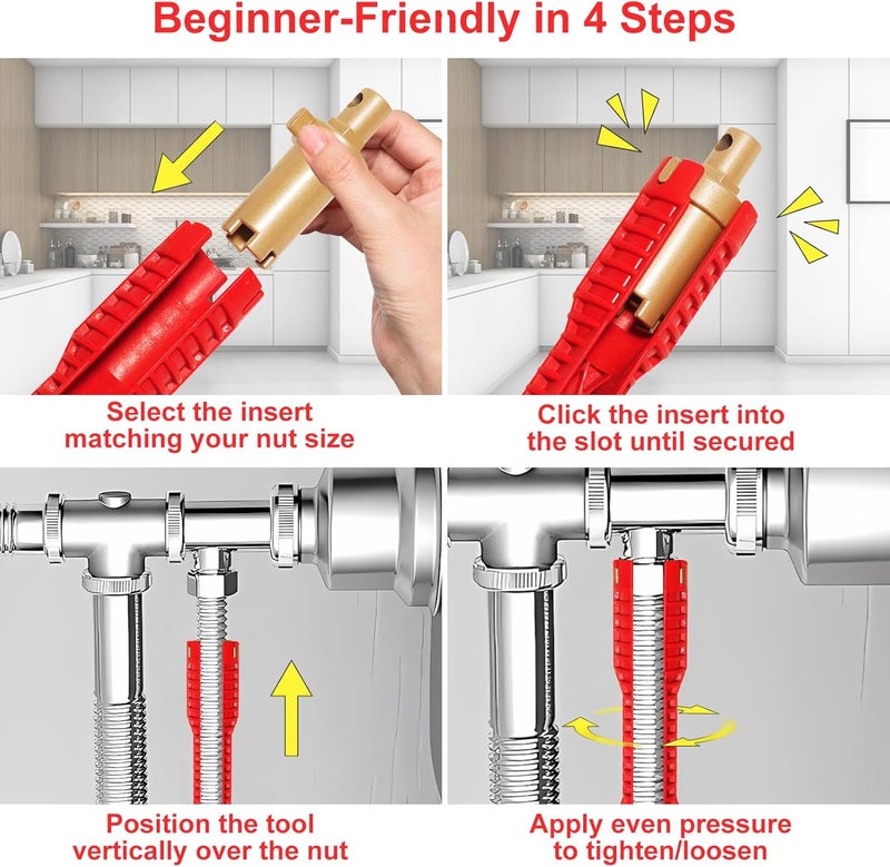 Forlivese Faucet and Sink Installer（8-in-1）Multi-purpose Wrench Plumbing Tool for Toilet Bowl/Sink/Bathroom/Kitchen Plumbing Repair Installation Hand Tools(red) - Image 4
