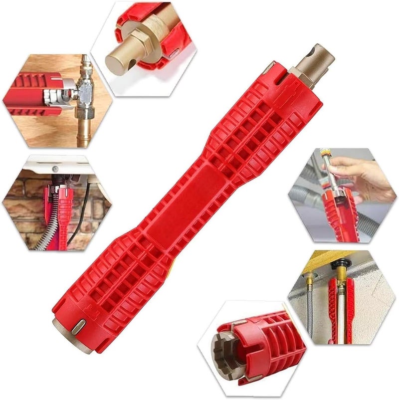 Forlivese Faucet and Sink Installer（8-in-1）Multi-purpose Wrench Plumbing Tool for Toilet Bowl/Sink/Bathroom/Kitchen Plumbing Repair Installation Hand Tools(red) - Image 1