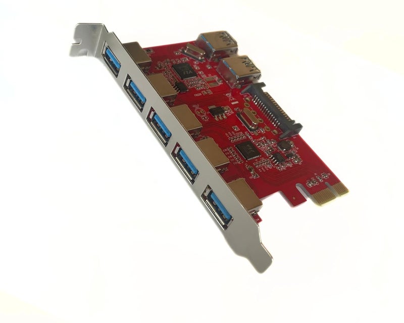 PCI Express Card 7 Port USB 3.0 with 15 Pin Sata Power Connector up to 5 Gbps Speed PCIe Card - Image 1