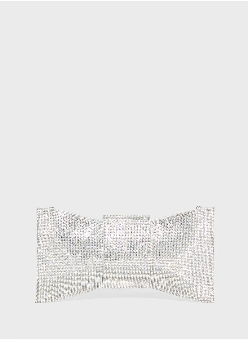 Ginger Diamante Bow Clutch Bag