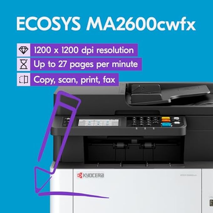 ECOSYS MA2600CWFX ALL-IN-ONE COLOR LASER PRINTER (PRINT/COPY/SCAN/FAX), 27 PPM, 1200 DPI, WI-FI DIRECT, 1GB MEMORY, 4.3 INCH COLOR TOUCH SCREEN CONTROL PANEL - Image 3