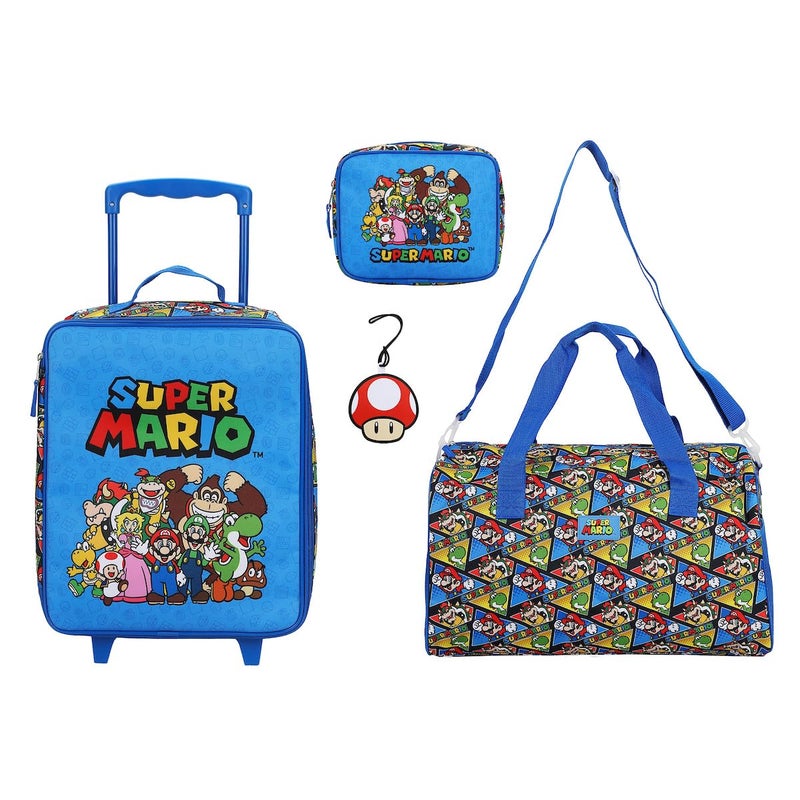 Bioworld Super Mario Bros Group Shot & All-Over Character Print 14" Pilot Case Set - Image 1