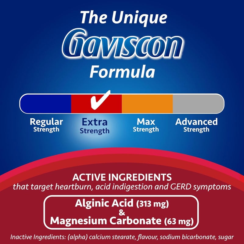 GAVISCON جافيسكون أقراص مضادة للحموضة بتركيز إضافي بنكهة الفواكه 60 قرص - Image 3