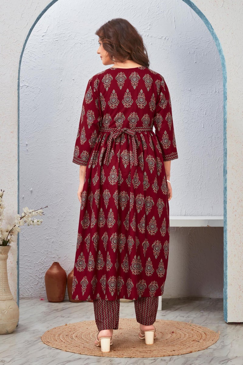 SKY FAB Women Viscose Rayon Anarkali Maternity And Feeding Zip kurti pant Set - Image 2