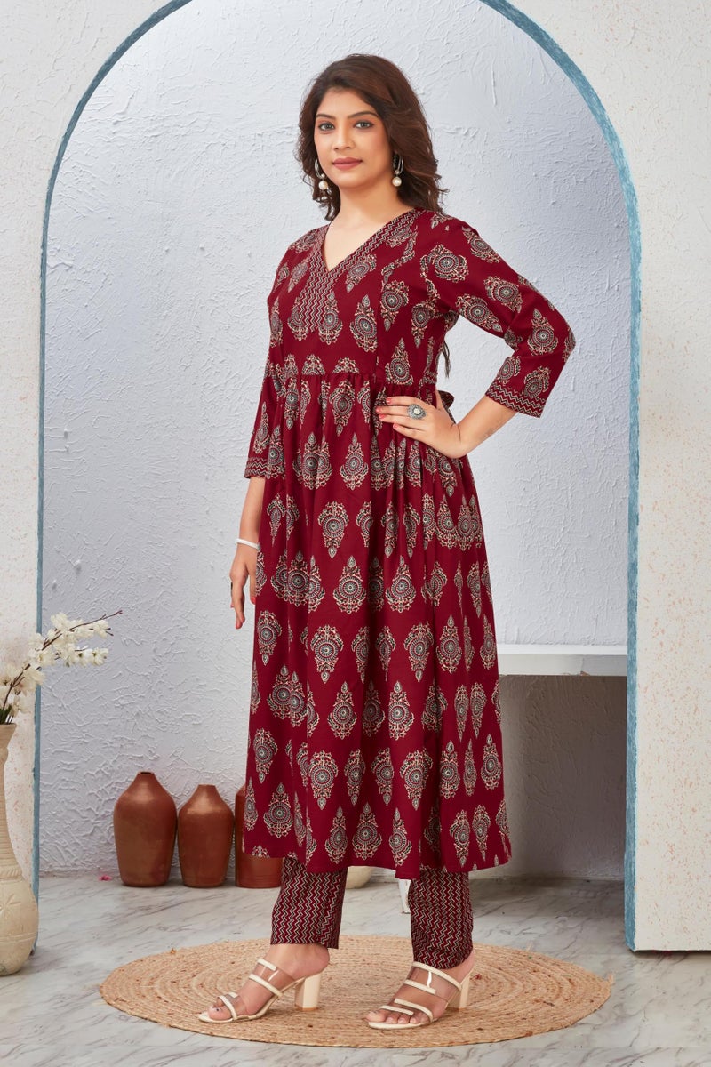 SKY FAB Women Viscose Rayon Anarkali Maternity And Feeding Zip kurti pant Set - Image 4