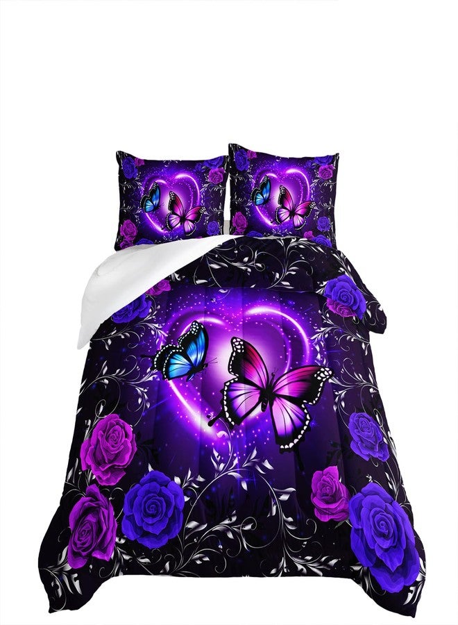 Tuzaovy Butterfly Comforter Set Queen,Butterfly Bedding Sets for Girls，Butterfly Decorations for Bedroom,Dreamy Butterfly Comforter Set,Purple Butterfly Bedding Black and Purple Butterfly Comforter - Image 4