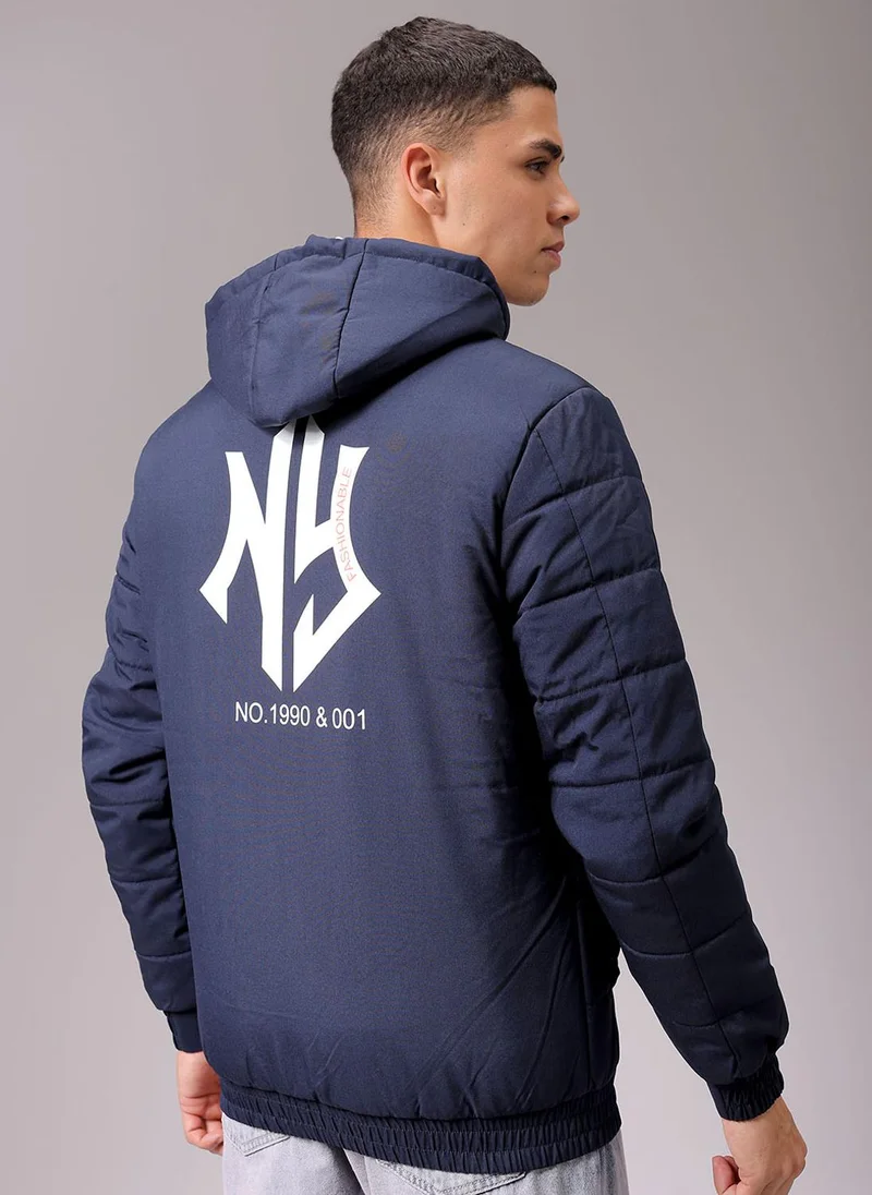 The Indian Garage Co Men Slim Fit Graphic Reversible Puffer Jackets