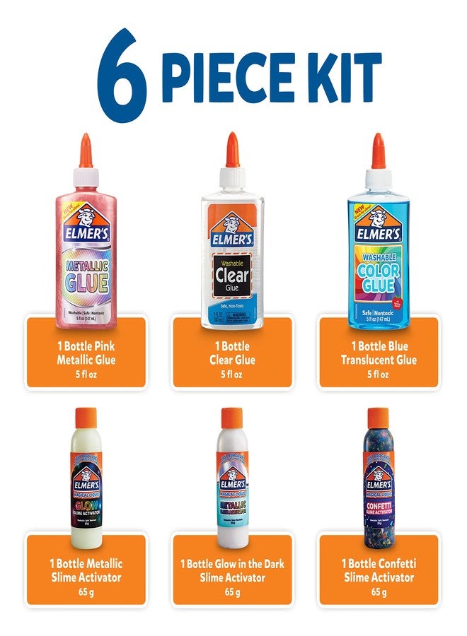ELMER'S مجموعة سلايم إلمر | تشمل المستلزمات سلايم سائل سحري يتلألأ في الظلام، مُنشط سلايم سائل معدني، قُصَاصات سائلة سحرية، غراء شفاف، غراء معدني، 6 قطع - Image 3