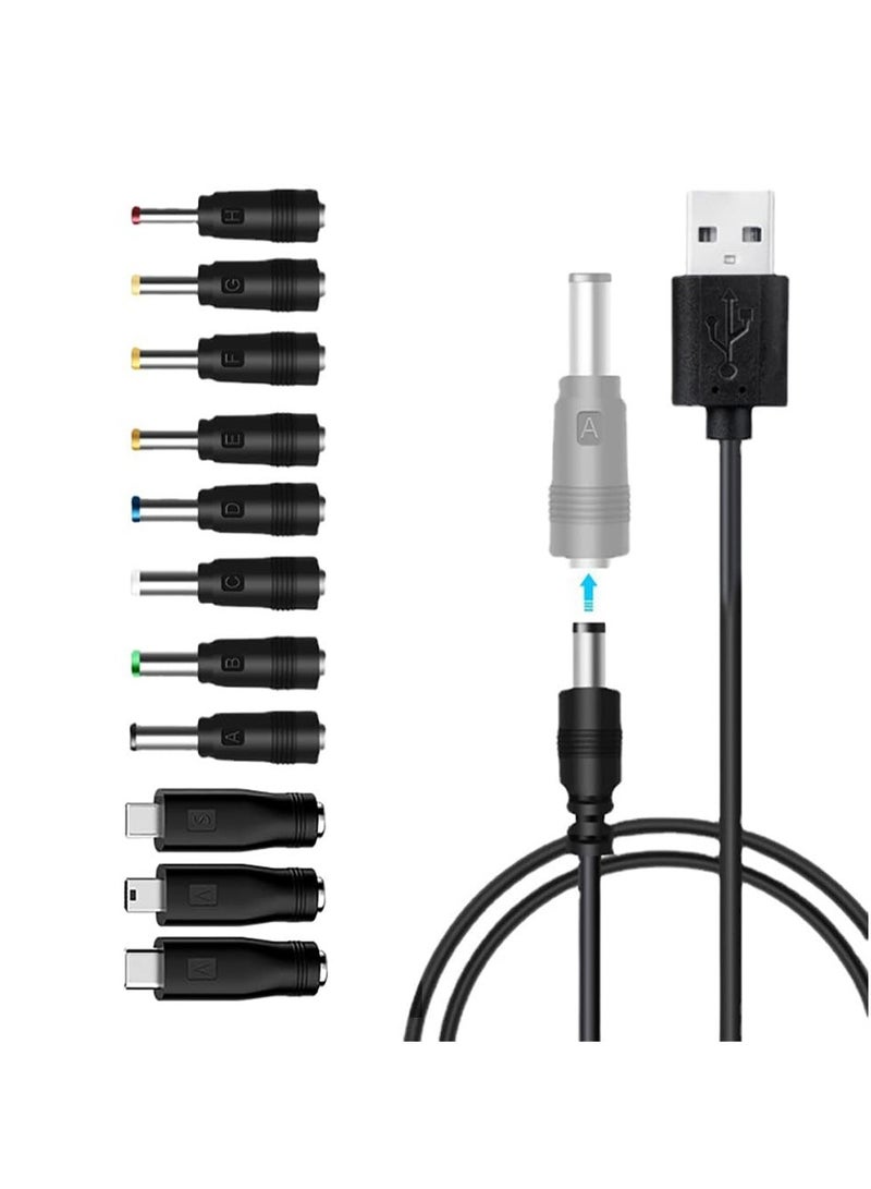كابل طاقة USB إلى DC 5 فولت، كابل شحن عالمي 5 فولت بطول 1 متر مع 11 موصلات قابلة للتبديل محول لـ كاميرا ويب، راوتر، بنك طاقة، لعبة، مسجل، مكبر صوت بلوتوث - Image 1