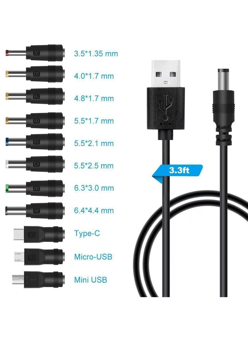 كابل طاقة USB إلى DC 5 فولت، كابل شحن عالمي 5 فولت بطول 1 متر مع 11 موصلات قابلة للتبديل محول لـ كاميرا ويب، راوتر، بنك طاقة، لعبة، مسجل، مكبر صوت بلوتوث - Image 2