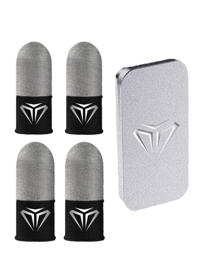 4pcs Gaming Finger gloves,Paired With A Metal Storage Box,100% Visible Silver Fibers,Just Right Pressure/Breathable/Sweatproof（Silver black） - Image 1