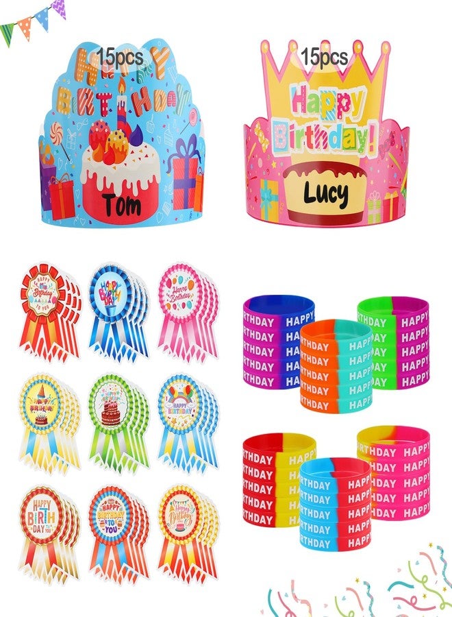 Big Gun Biggun 96 Pcs Happy Birthday Kits for Kids Classroom - Include Adjustable Birthday Crowns, Silicone Stretches and Badge Stickers, Party Supplies for Kindergarten School, Student Gifts from Teacher - Image 1