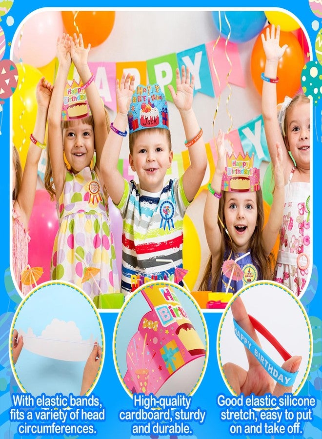 Big Gun Biggun 96 Pcs Happy Birthday Kits for Kids Classroom - Include Adjustable Birthday Crowns, Silicone Stretches and Badge Stickers, Party Supplies for Kindergarten School, Student Gifts from Teacher - Image 3