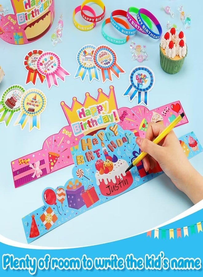 Big Gun Biggun 96 Pcs Happy Birthday Kits for Kids Classroom - Include Adjustable Birthday Crowns, Silicone Stretches and Badge Stickers, Party Supplies for Kindergarten School, Student Gifts from Teacher - Image 4