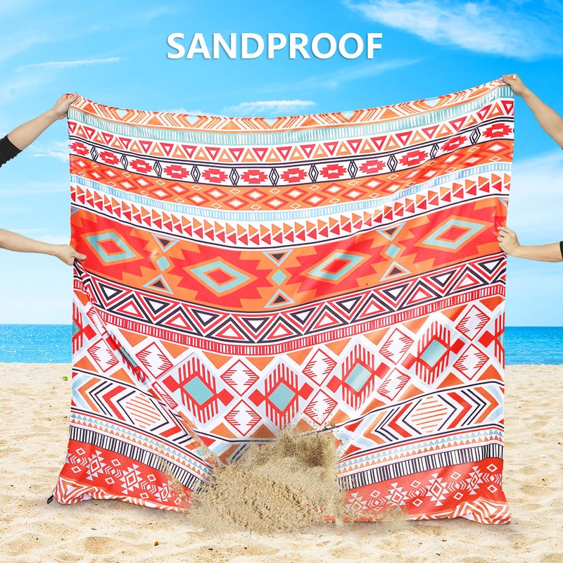 HIHOHO Beach Blanket, Sandproof Beach Mat, Waterproof Quick Drying Lightweight Outdoor Aztec Picnic Mat 79" X 83"/120"x108" for 2-8 Adults for Travel, Camping, Hiking - Image 3