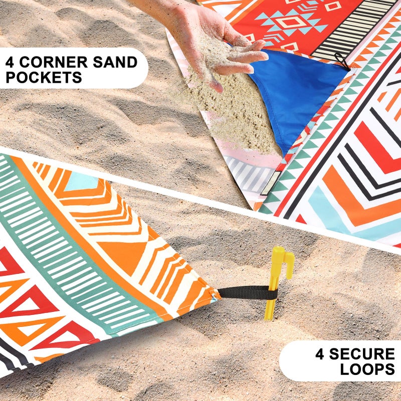 HIHOHO Beach Blanket, Sandproof Beach Mat, Waterproof Quick Drying Lightweight Outdoor Aztec Picnic Mat 79" X 83"/120"x108" for 2-8 Adults for Travel, Camping, Hiking - Image 2