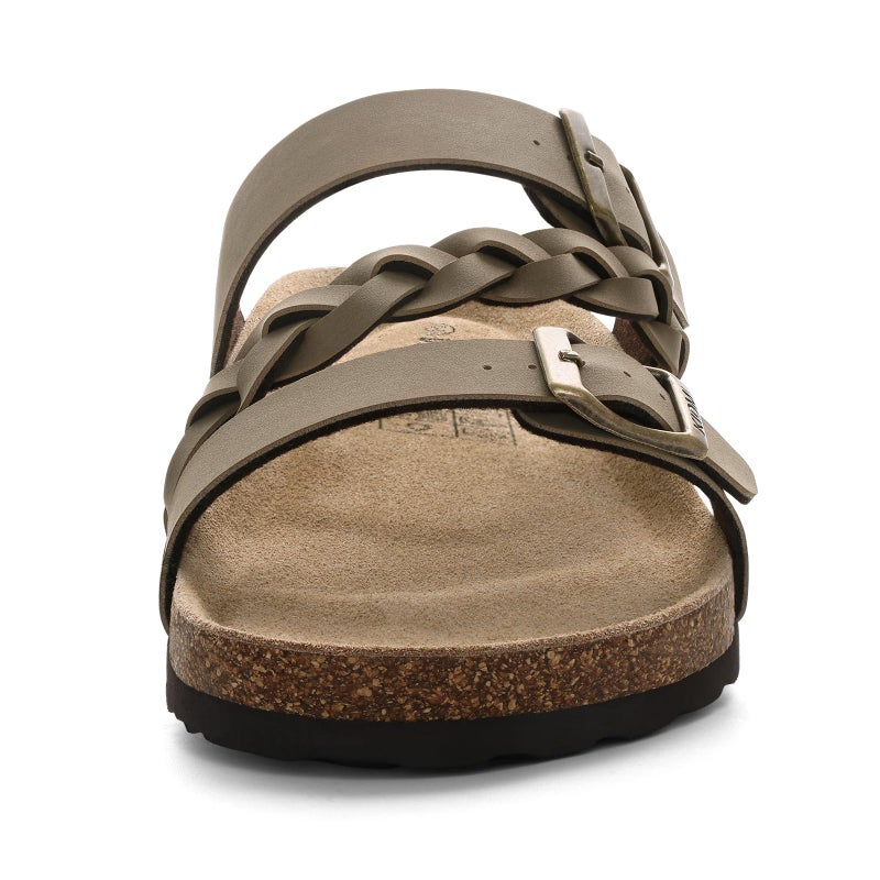 KIDMI Women's Cork Footbed Sandals with Arch Support Comfortable Slip-On Slide Sandals With Adjustable Buckle for Summer, Olive Brown 39 - Image 5