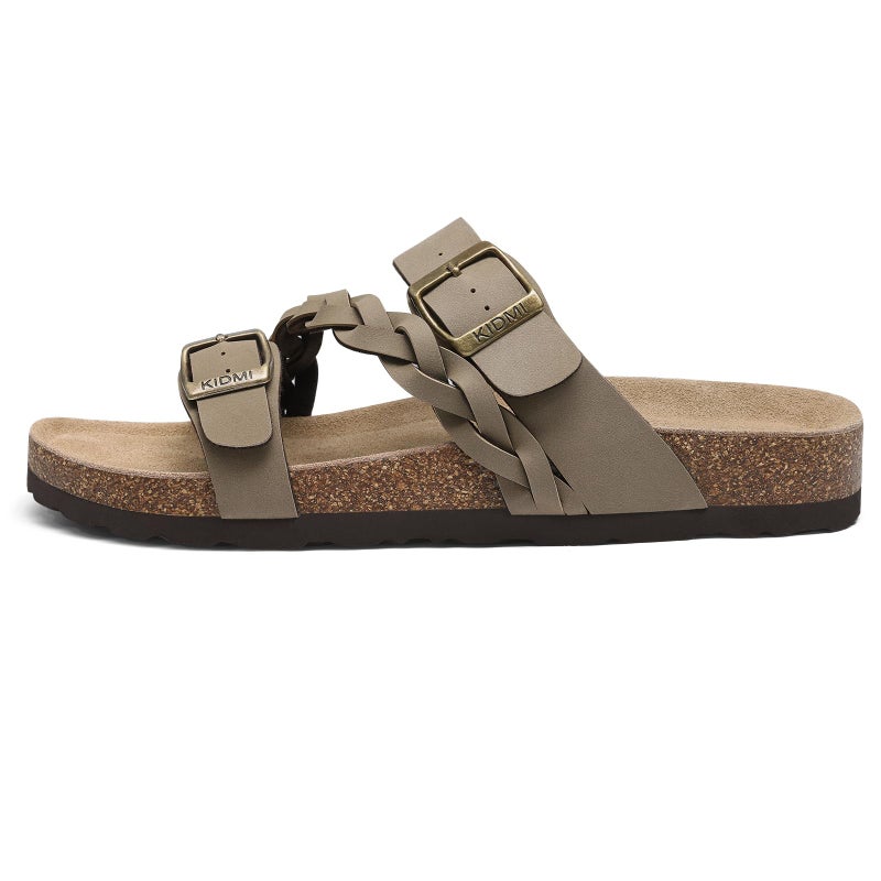 KIDMI Women's Cork Footbed Sandals with Arch Support Comfortable Slip-On Slide Sandals With Adjustable Buckle for Summer, Olive Brown 39 - Image 4