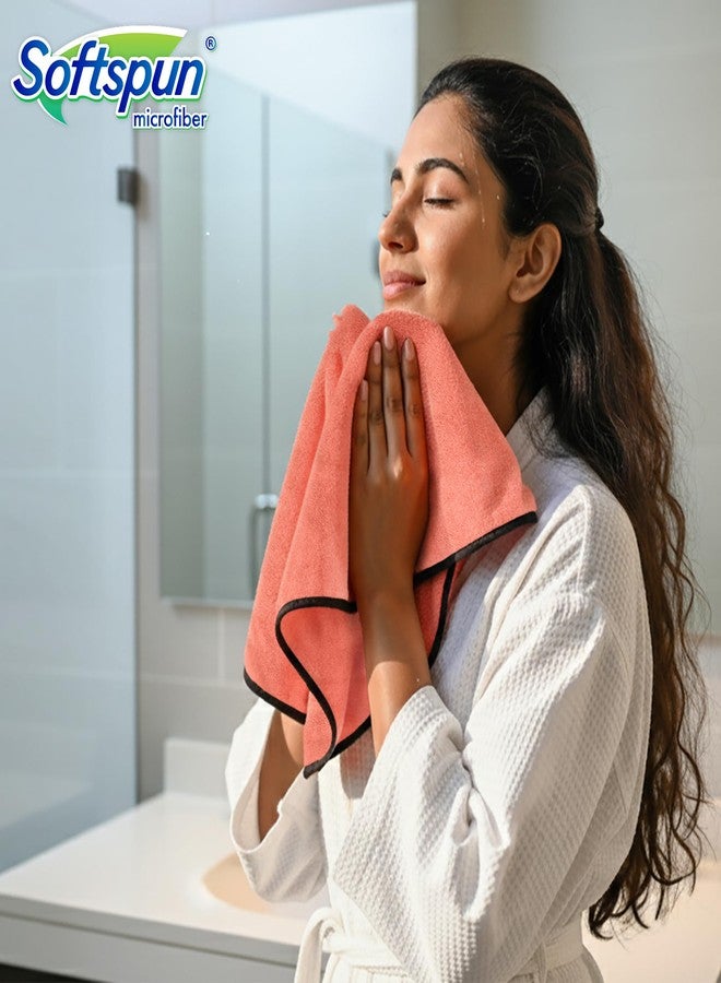 SOFTSPUN Microfiber Face & Hand Towel 2 Pc 280 GSM 40X60 Peach Colour! Ultra Absorbent Super Soft & Lightweight Quick Drying for Men & Women Daily Use Unisex. - Image 2
