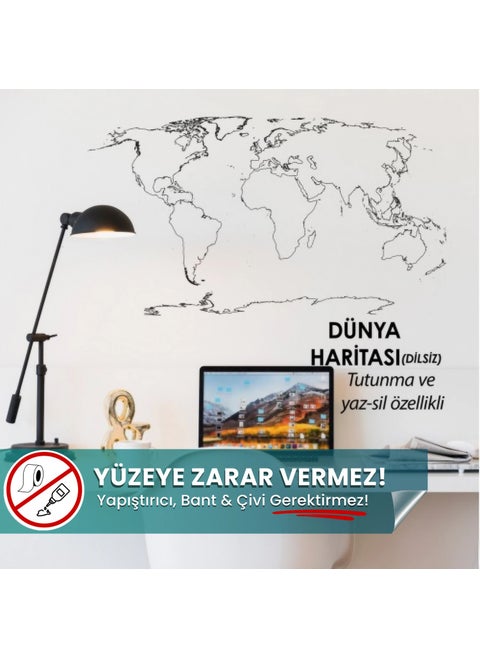 Mute World Map - Smart Paper Map with Non-Adhesive Grip and Write-Erase Feature, Blackboard (Without Country Compartment)