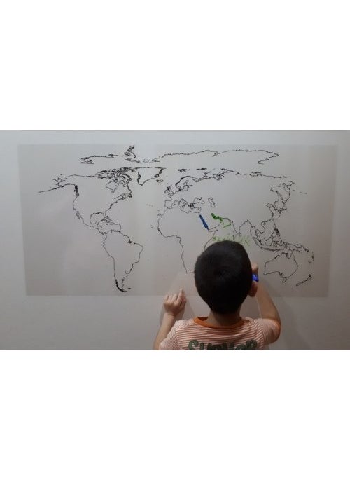Pi Papers - Mute World Map - Smart Paper Map with Non-Adhesive Grip and Write-Erase Feature, Blackboard (Without Country Compartment) - Image 1