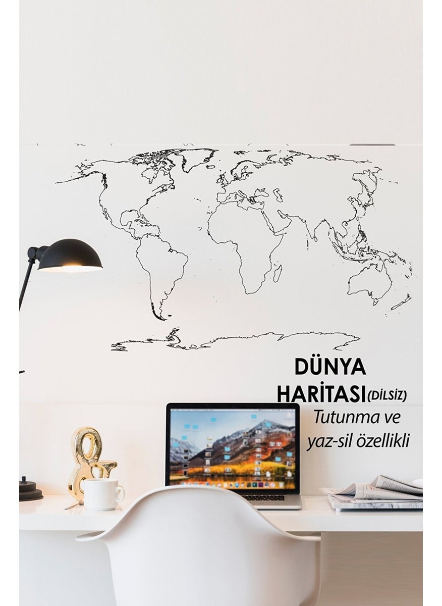 Pi Papers - Mute World Map - Smart Paper Map with Non-Adhesive Grip and Write-Erase Feature, Blackboard (Without Country Compartment) - Image 1
