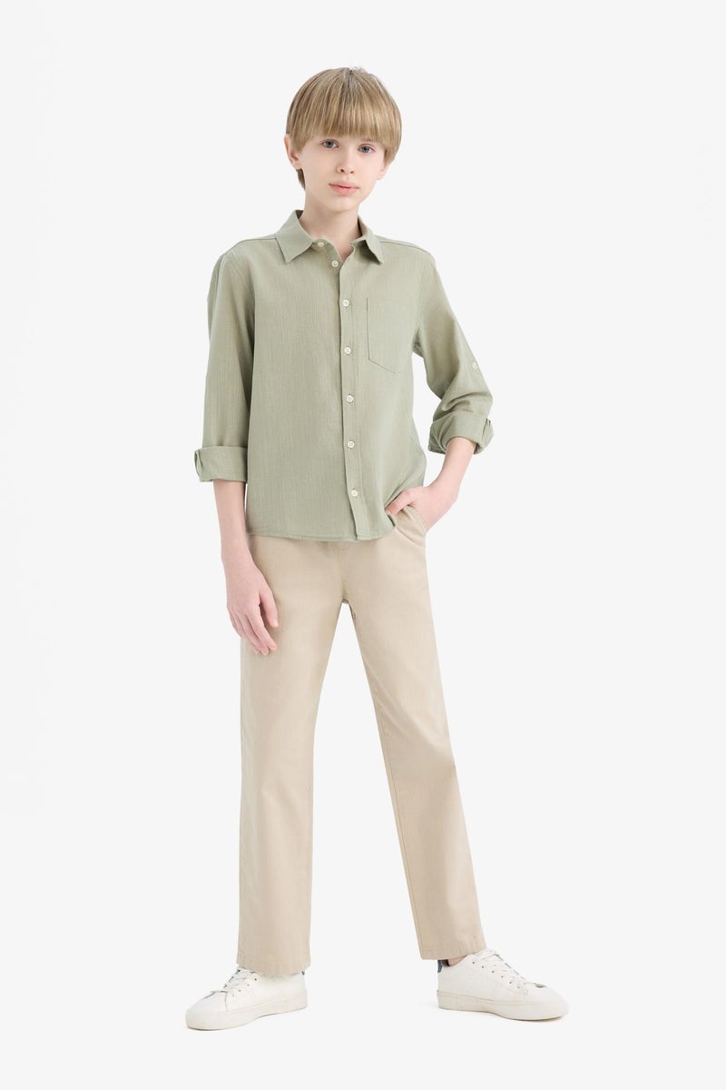 DeFacto Beige Boy Boy Regular Fit Standard Leg Gabardine Trousers Casual - Image 4
