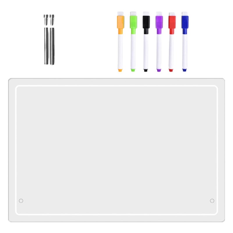 White Dry Erase Acrylic Memo Board with 6 Markers and 2 Pins for Office Planning - Image 2