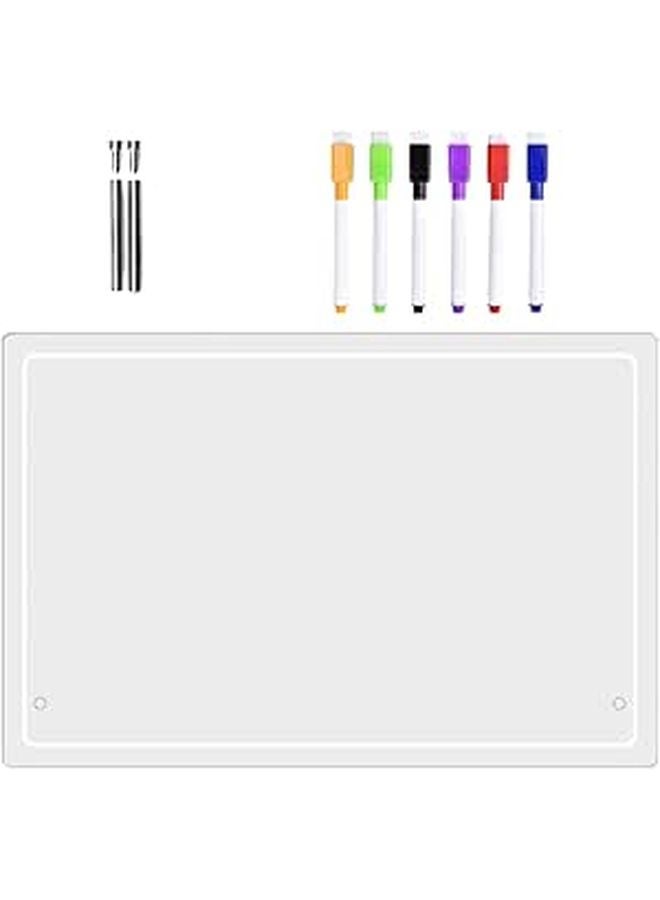 White Dry Erase Acrylic Memo Board with 6 Markers and 2 Pins for Office Planning - Image 1