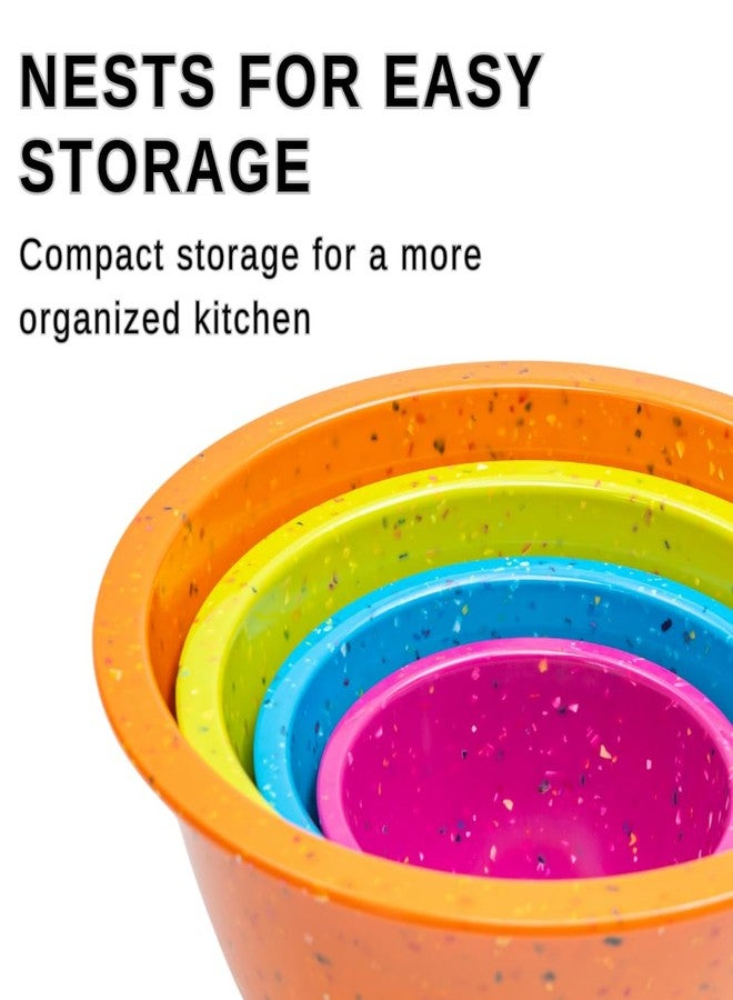 bzyoo Confetti Nesting Mixing Bowls Set - 4-Piece Colorful Kitchen Bowls (18oz, 1.25QT, 2.5QT, 4QT) - BPA-Free, Dishwasher Safe, Space-Saving Design Vibrant Color - Image 2